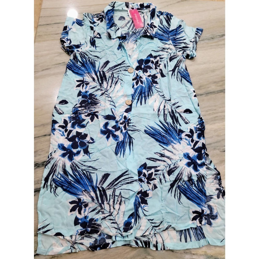 XHILARATION Blue Floral Button Up Dress Medium - Picture 2 of 7